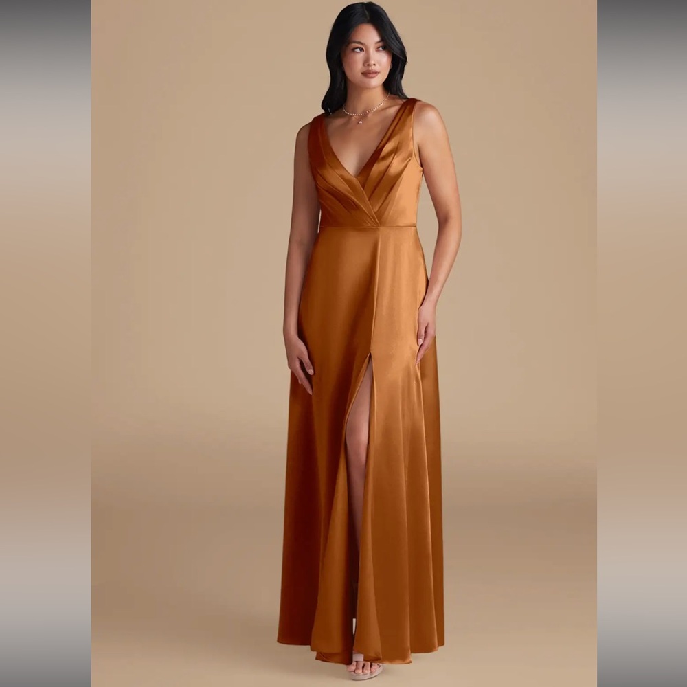 NWT Azazie Nelly Copper A-Line Pleated Metallic Satin Dress
